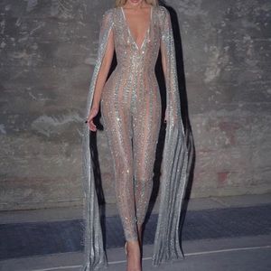 Silver sparkle long sleeve full bodysuit